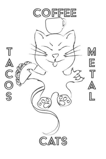 Cats Coffee Tacos Metal - Blank Lined Notebook by Mantablast